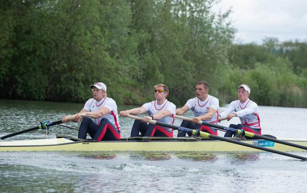 Streatham Guardian: Ready for action: Surbiton's Mioe Sbihi, second from right, is in the Team GB men's four boat this weekend with Molesey Boat Club team-mates Andrew Triggs Hodge and George Nash Streatham Guardian: Ready for action: Surbiton's Mioe Sbihi, second from right, is in the Team GB men's four boat this weekend with Molesey Boat Club team-mates Andrew Triggs Hodge and George Nash