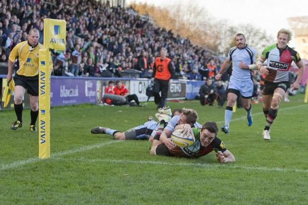 Streatham Guardian: Made at the Stoop: Former Harlequins winger Seb Stegmann scored the final try in Wednesday’s Championship final second leg as London Welsh booked their return trip to the Premiership in style Picture: Gary Brind Streatham Guardian: Made at the Stoop: Former Harlequins winger Seb Stegmann scored the final try in Wednesday’s Championship final second leg as London Welsh booked their return trip to the Premiership in style Picture: Gary Brind