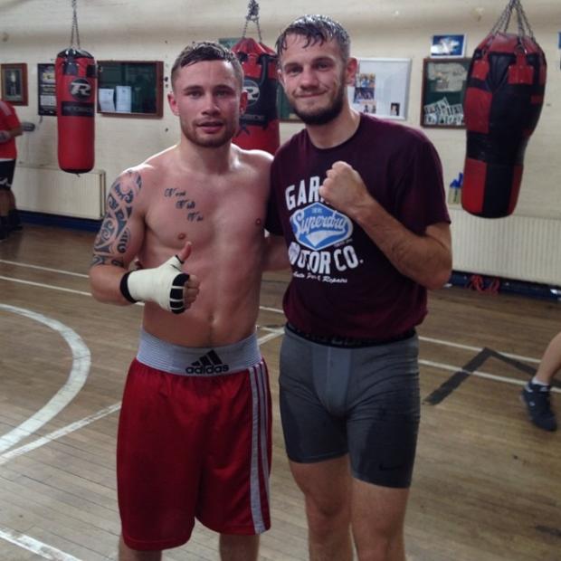 Streatham Guardian: Sparring partners: Cassius Connor, right, with the IBF super bantamweight champion Carl ‘The Jackal’ Frampton Streatham Guardian: Sparring partners: Cassius Connor, right, with the IBF super bantamweight champion Carl ‘The Jackal’ Frampton