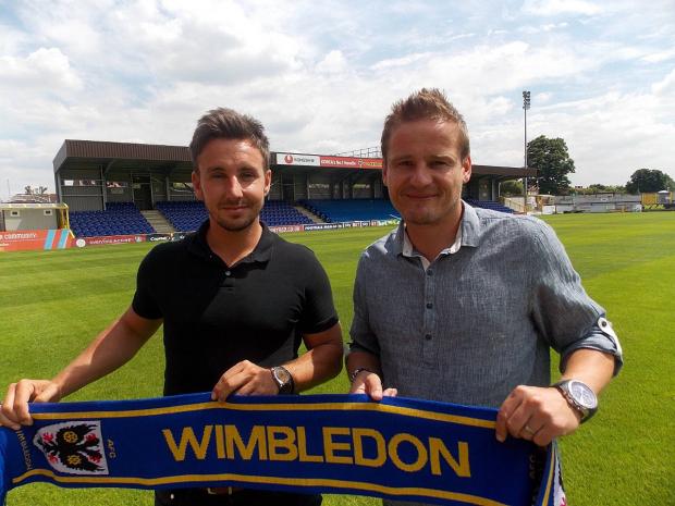 Streatham Guardian: Welcome aboard: Matt Tubbs,left, has signed a one-year loan deal at AFC Wimbledon after Neal Ardley, right, finally got his man Streatham Guardian: Welcome aboard: Matt Tubbs,left, has signed a one-year loan deal at AFC Wimbledon after Neal Ardley, right, finally got his man